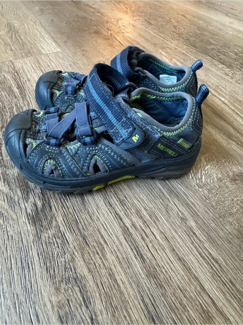 Merrell Kids Navy Gray Sandals with Lime Accents